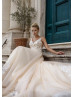 Beaded Ivory Lace Champagne Tulle Wedding Dress